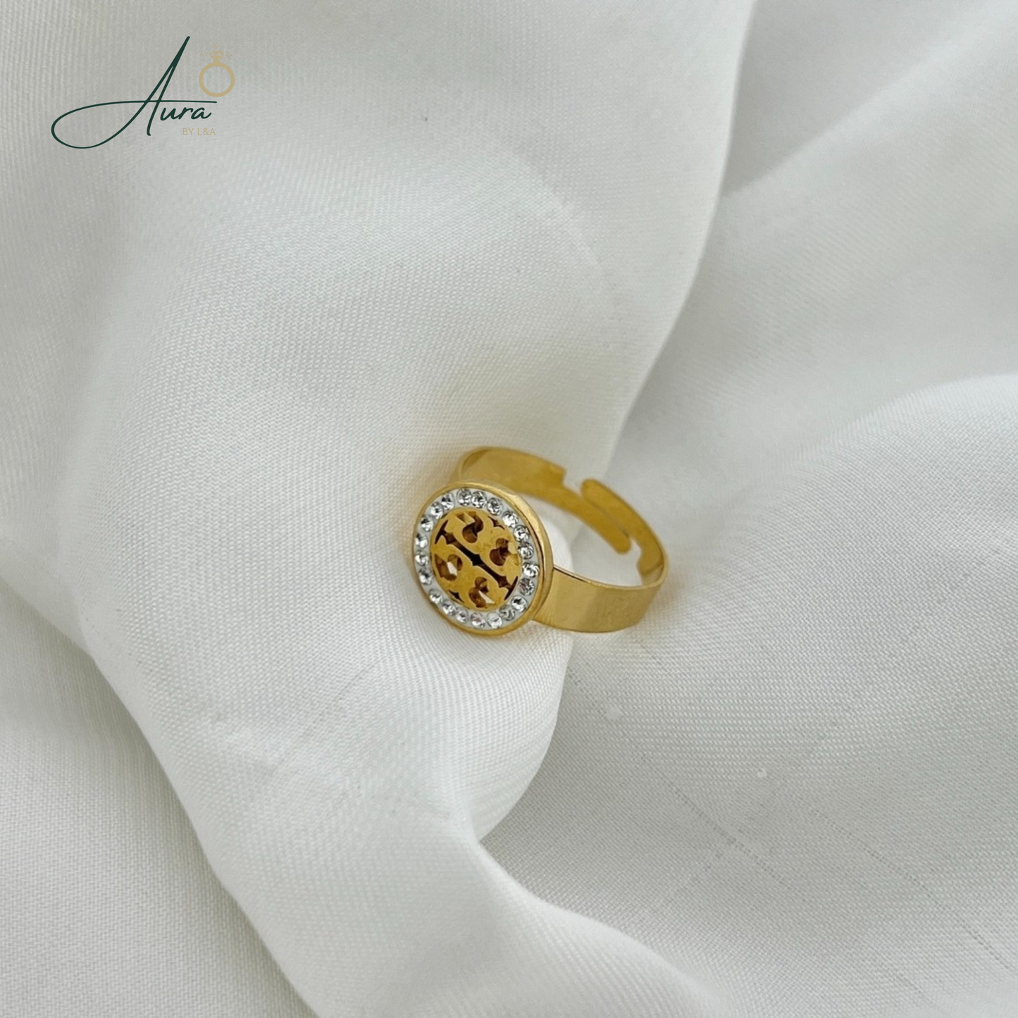 Elegant Adjustable Ring with Crystal Accents